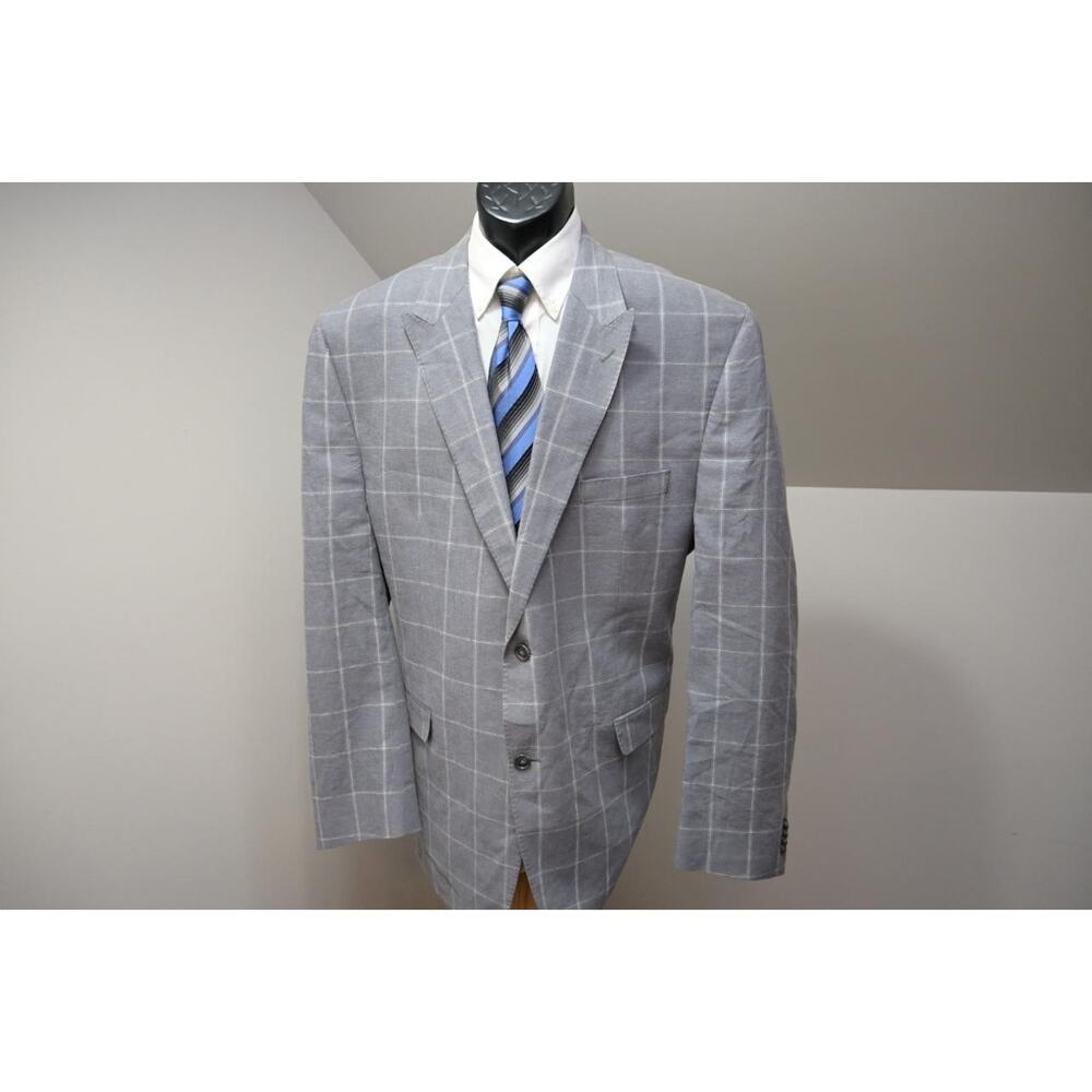 Sean John Linen Rayon Windowpane Blazer 2 BTN‎ Sports Jacket Mens Sz 50 Long